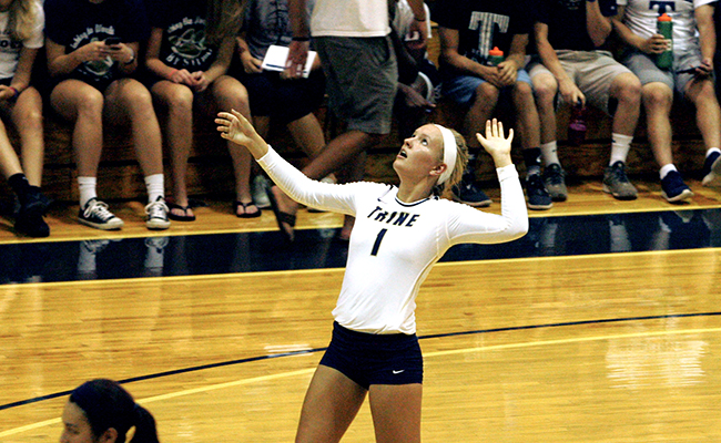 Trine Volleyball Rolls Passed MacMurray, Drops Close Sets to Anderson